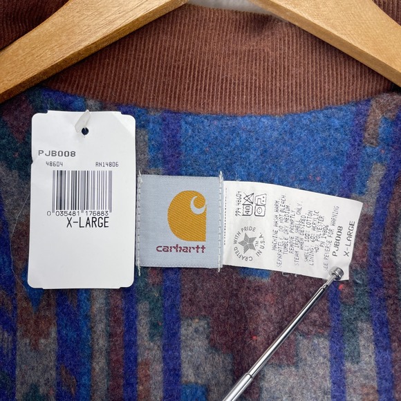 VTG Carhartt Trucker Jacket Aztec Blanket Lined Mens XL PJB008‎ Steel Blue NWT - Picture 6 of 16